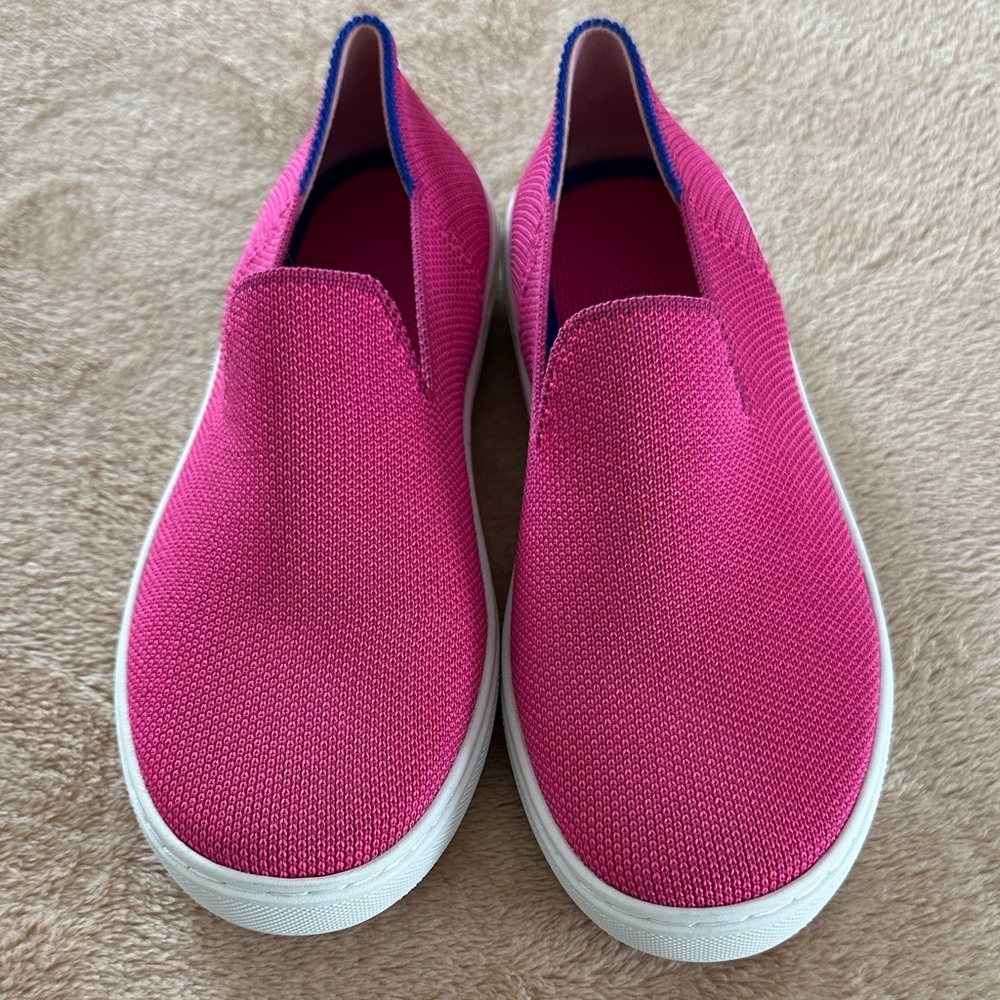 Rothy's Kids Slip-On Knit Sneakers in Bright Pink with White Sole